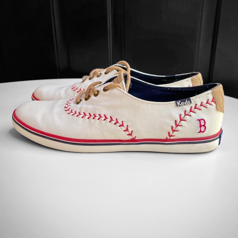 Keds Baseball Boston Red Sox Women’s Sneakers Lace Up White Shoes 7 - Picture 3 of 15
